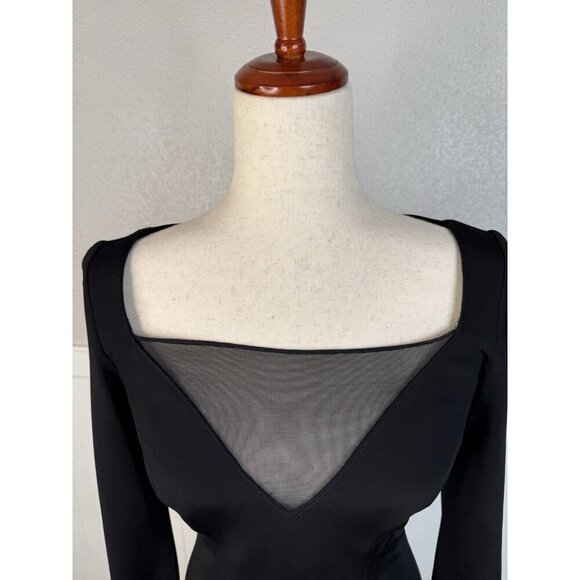 Vtg Tadashi Shoji Dress Womens Fits Sz S Black 90's Gothic Glam Square Neck Mesh - Picture 5 of 16